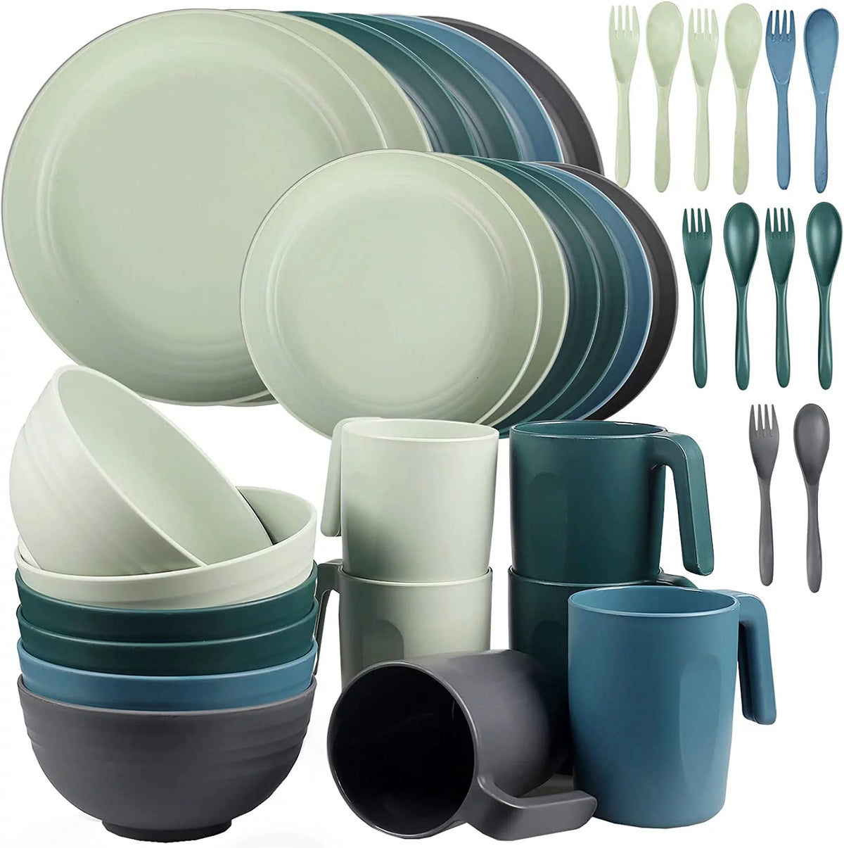 Plastic 36PCS Dinnerware Set Microwave Safe Service for 6 Multicolor E6706