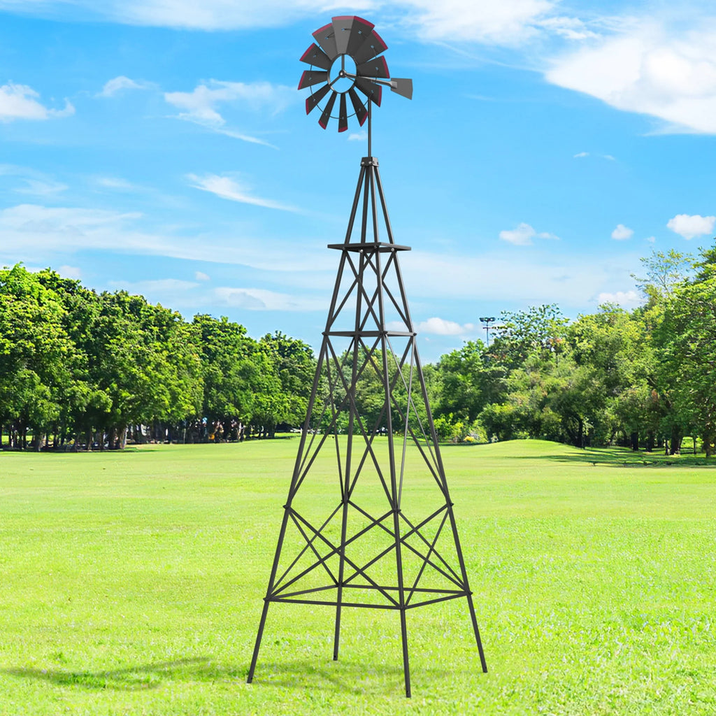 8 ft Ornamental Windmill with 4 Support Legs Gray W29622
