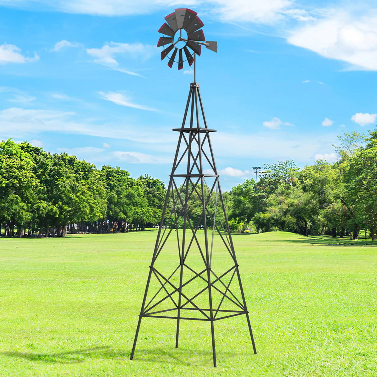 8 ft Ornamental Windmill with 4 Support Legs Gray W29622