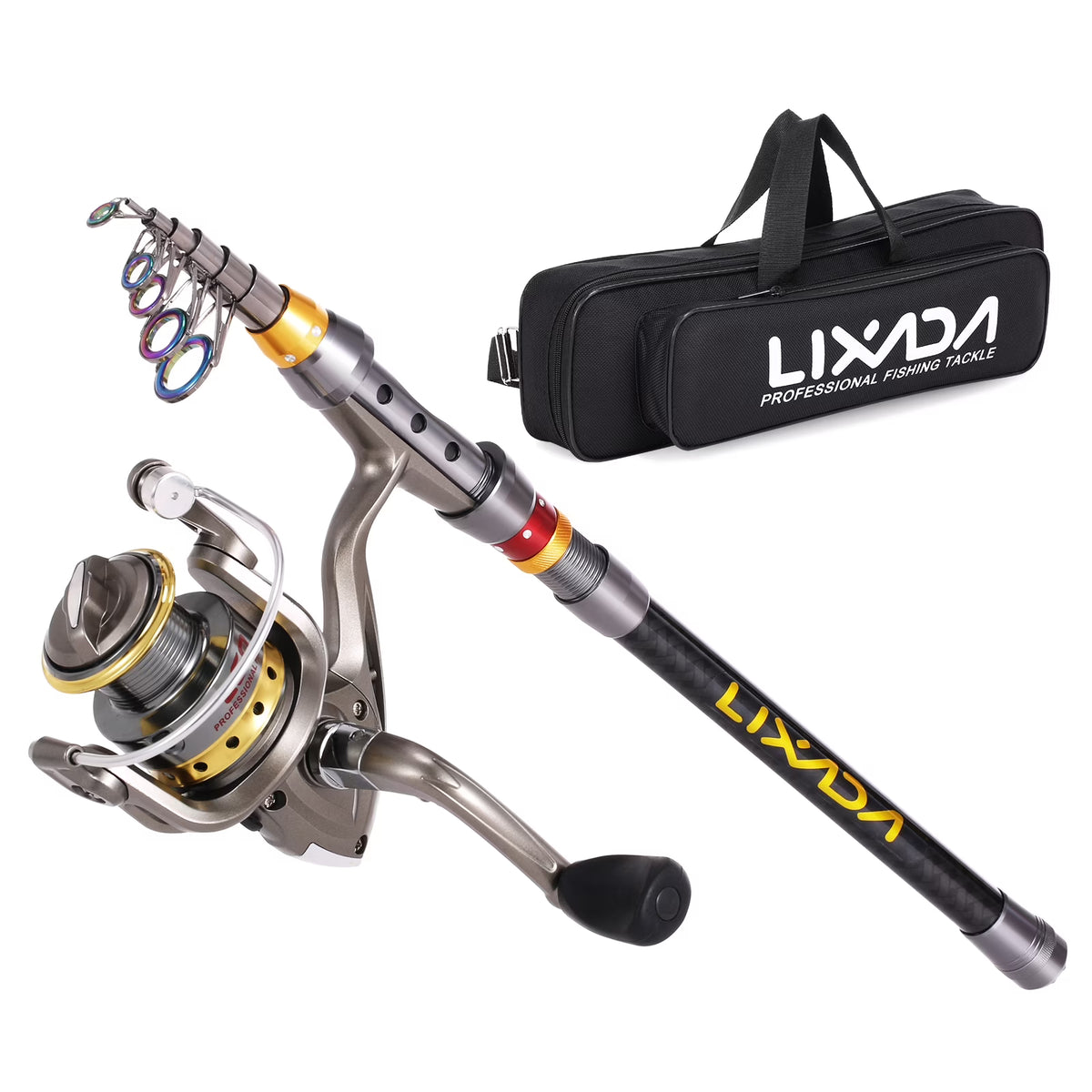 Telescopic Fishing Rod and Reel Combo Carbon Fiber Spinning Reel Tackle Bag Set B419