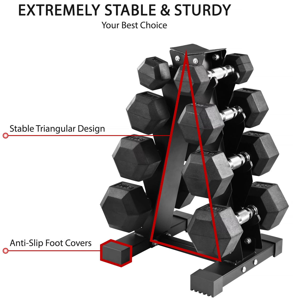 100LB Rubber Coated Hex Dumbbell Weight Set with Rack U30379