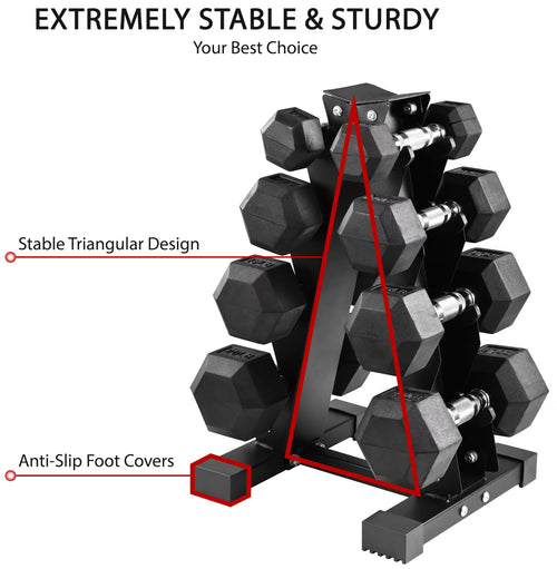 100LB Rubber Coated Hex Dumbbell Weight Set with Rack U30379