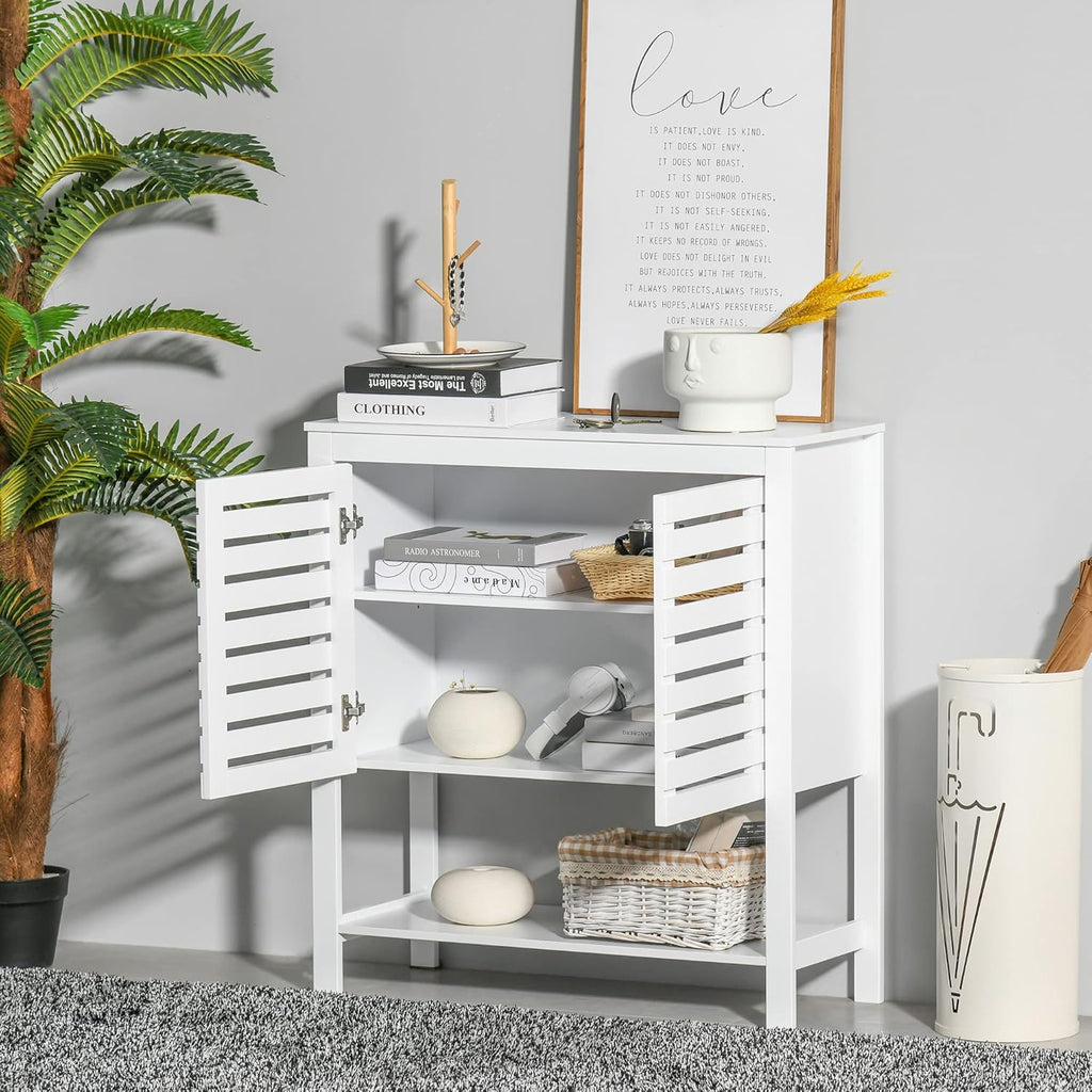 White Buffet Sideboard Storage Cabinet with Slat Double Doors B53704