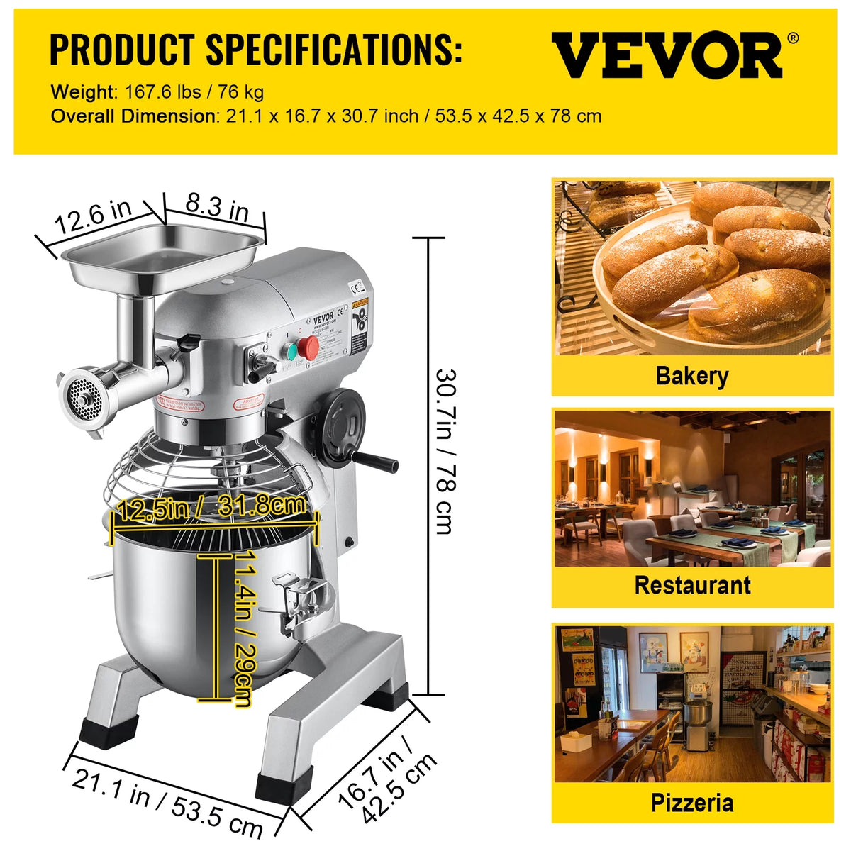 20Qt Stainless Steel Bowl 1100W Electric Stand Mixer with Meat Grinder Q224694