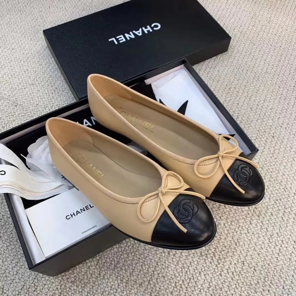 Beige Black Ballerina Flats Z22221