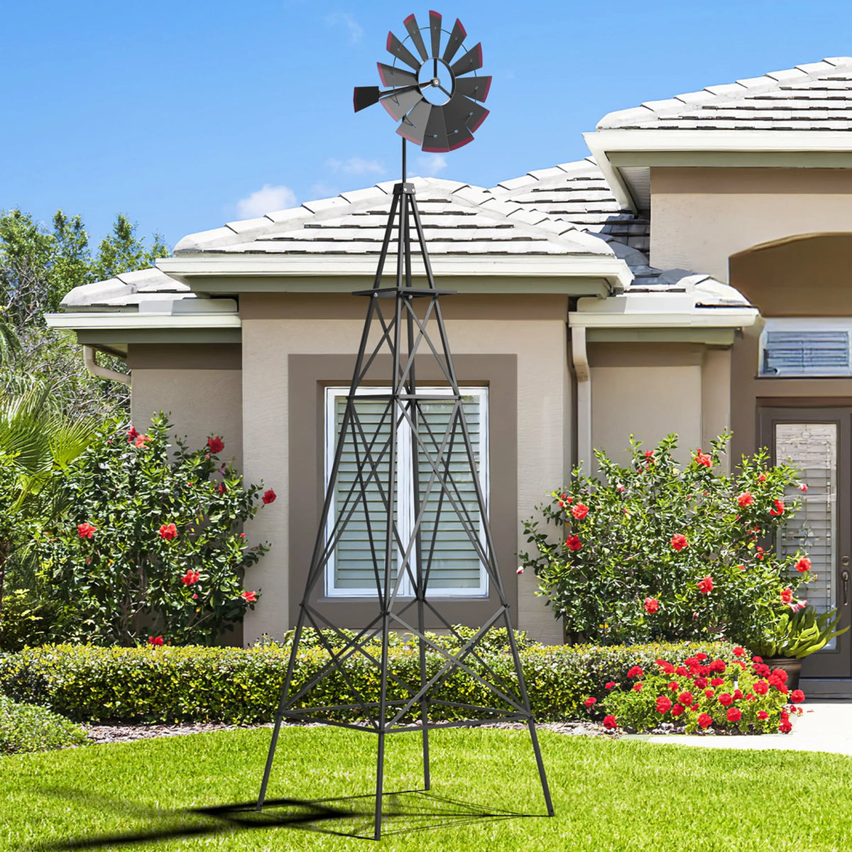 8 ft Ornamental Windmill with 4 Support Legs Gray W29622
