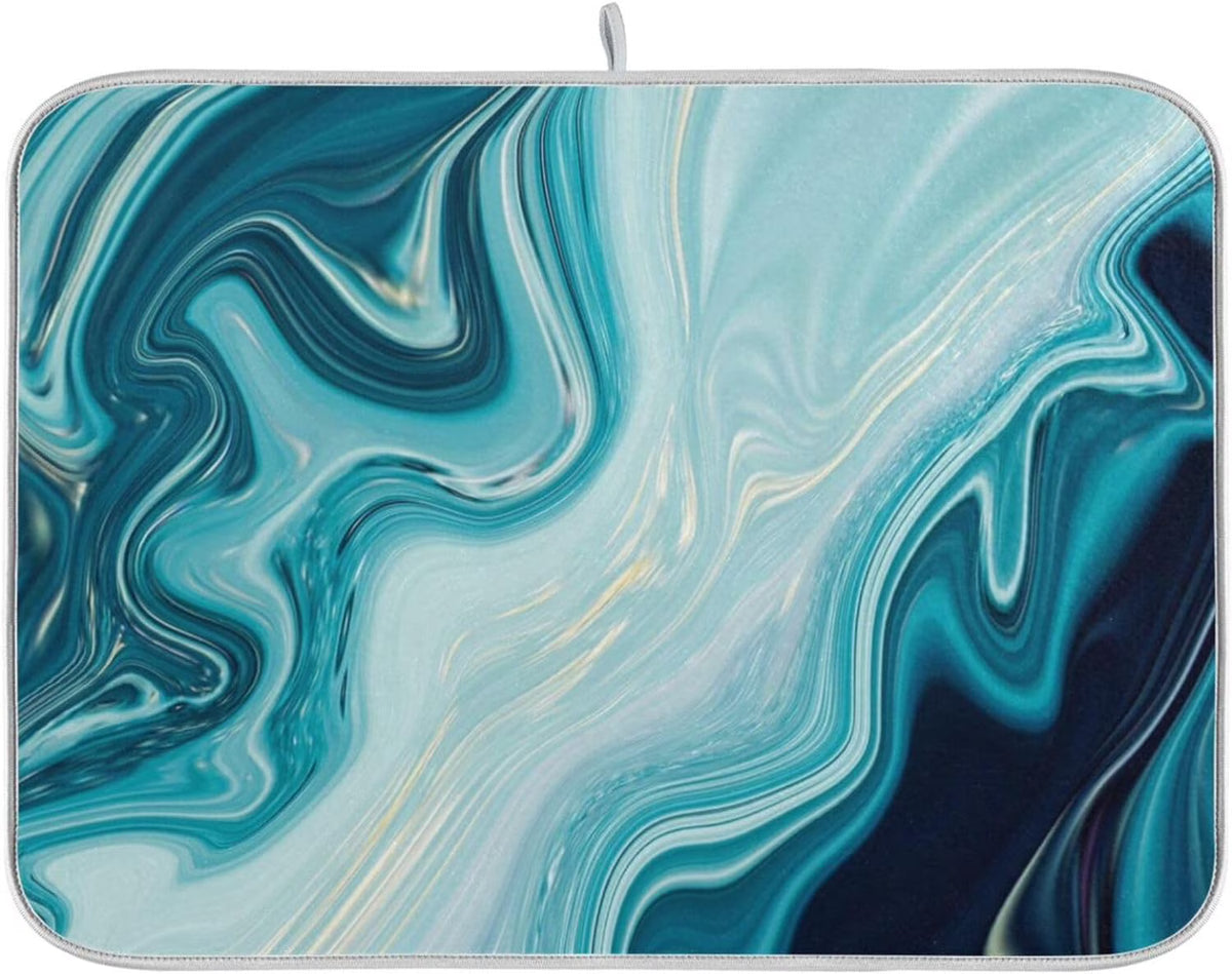Blue Abstract Marble Dish Drying Mat, 16x18Inch Q646