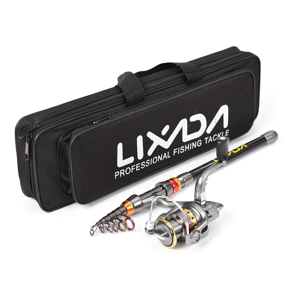 Telescopic Fishing Rod and Reel Combo Carbon Fiber Spinning Reel Tackle Bag Set B419