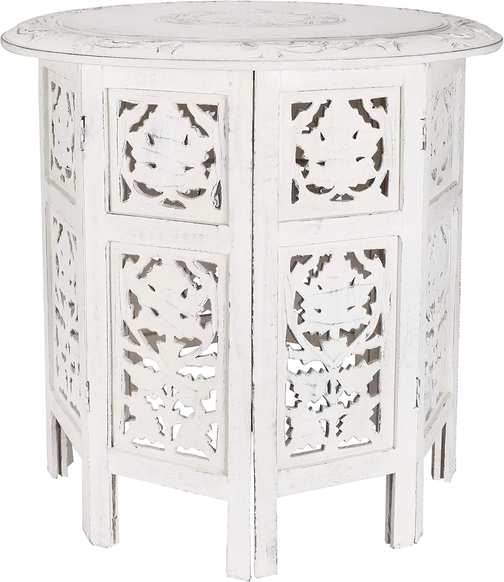 White Wash Solid Wood Octagonal Accent Table 18 Inch R722