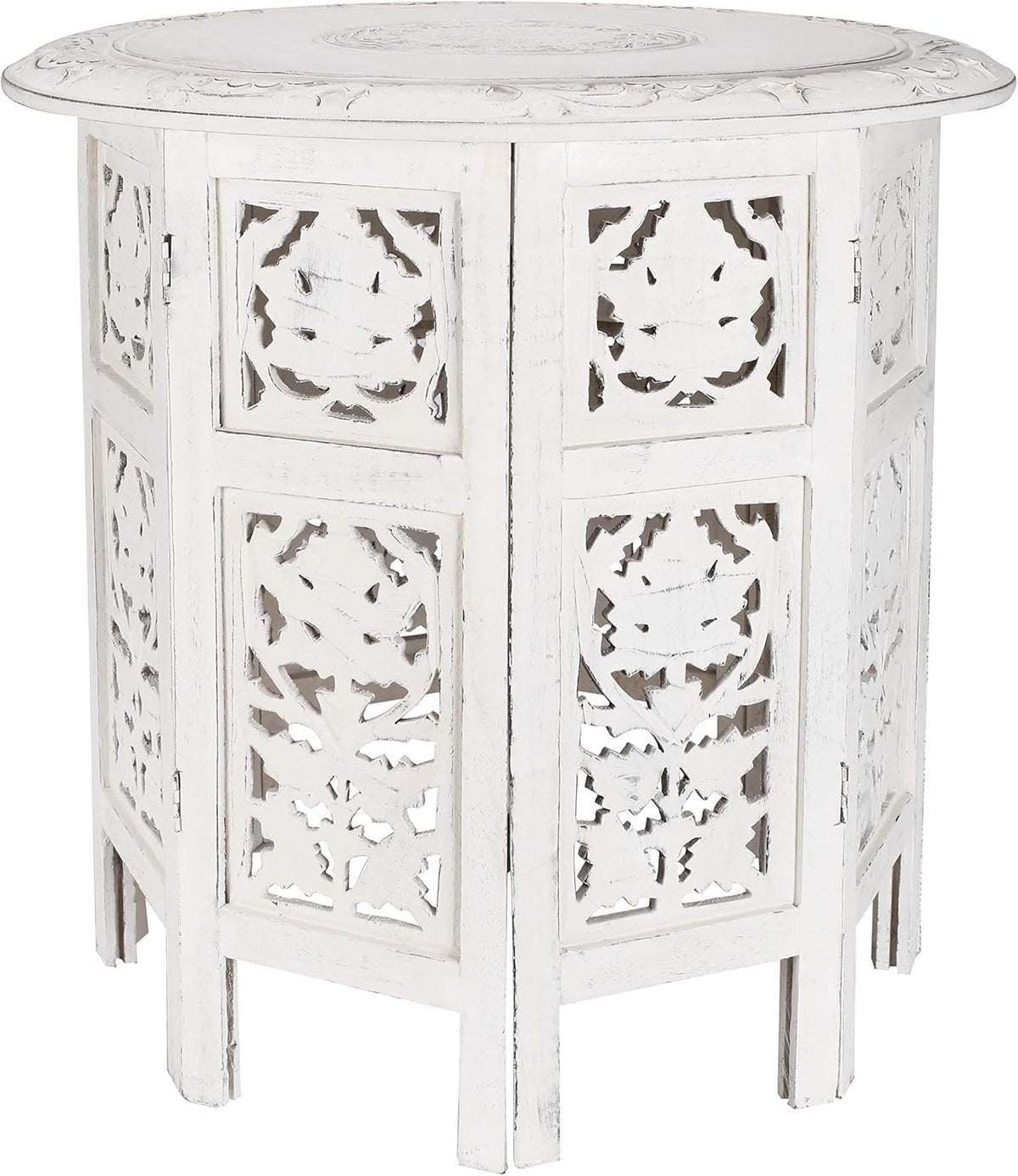 White Wash Solid Wood Octagonal Accent Table 18 Inch R722