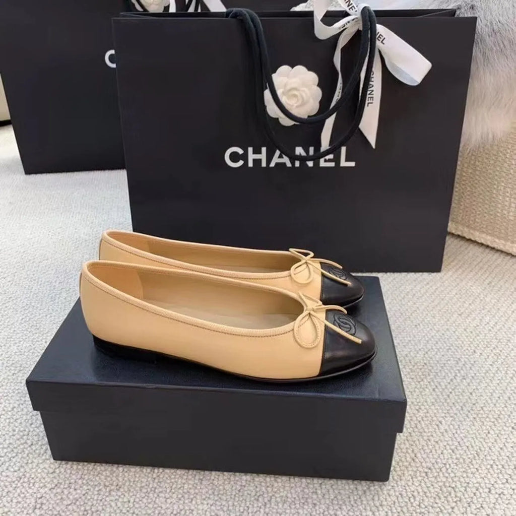 Beige Black Ballerina Flats Z22221