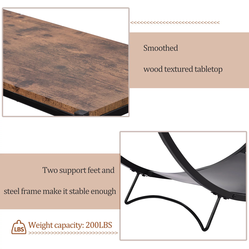 Distressed Brown Metal Wood Console Table Z2679