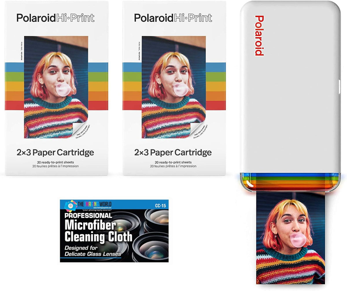2x3 Pocket Photo Printer with 2 Paper Cartridges (40 Sheets) and Microfiber Cloth U6030