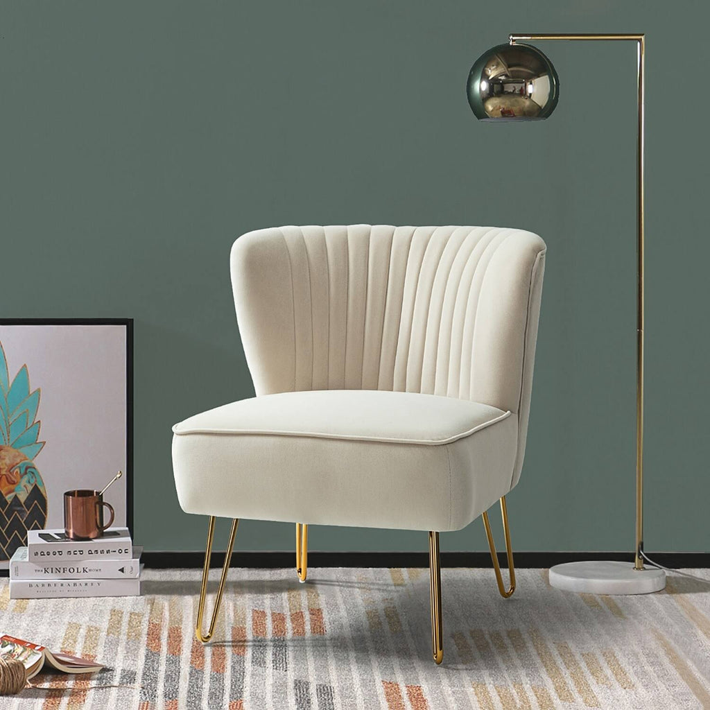 Tan Tufted Side Chair with Golden Base W373874
