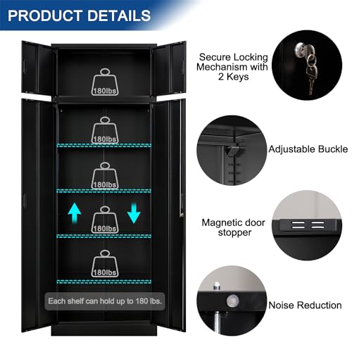 Black Lockable Steel Storage Cabinet with 2 Drawers O995