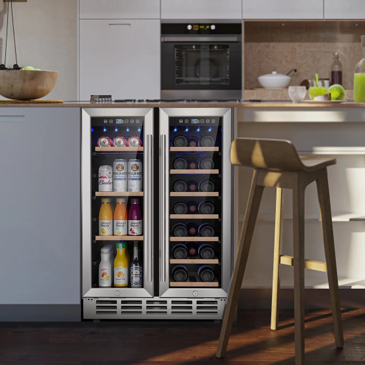 Beverage Refrigerator and Wine Cooler, Dual Zone 24 inch Built-in 20 Bottles 57 Cans H5671
