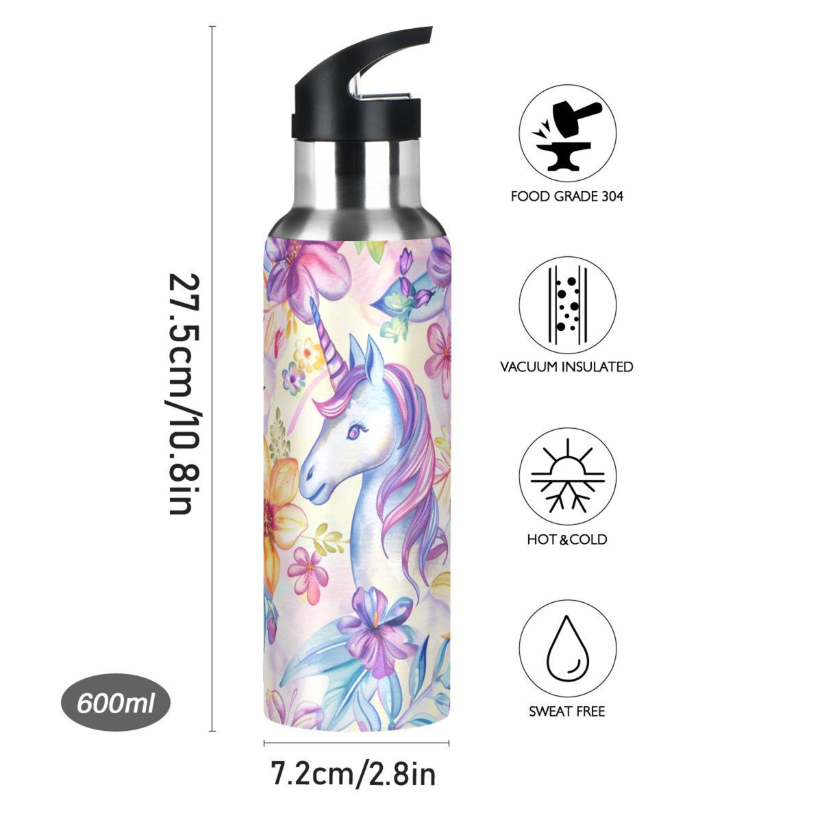 Insulated Stainless Steel Water Bottle with Straw Lid, 20 oz A558243
