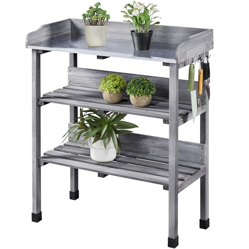 Brown Wooden Potting Bench Table with Storage Shelf S26507