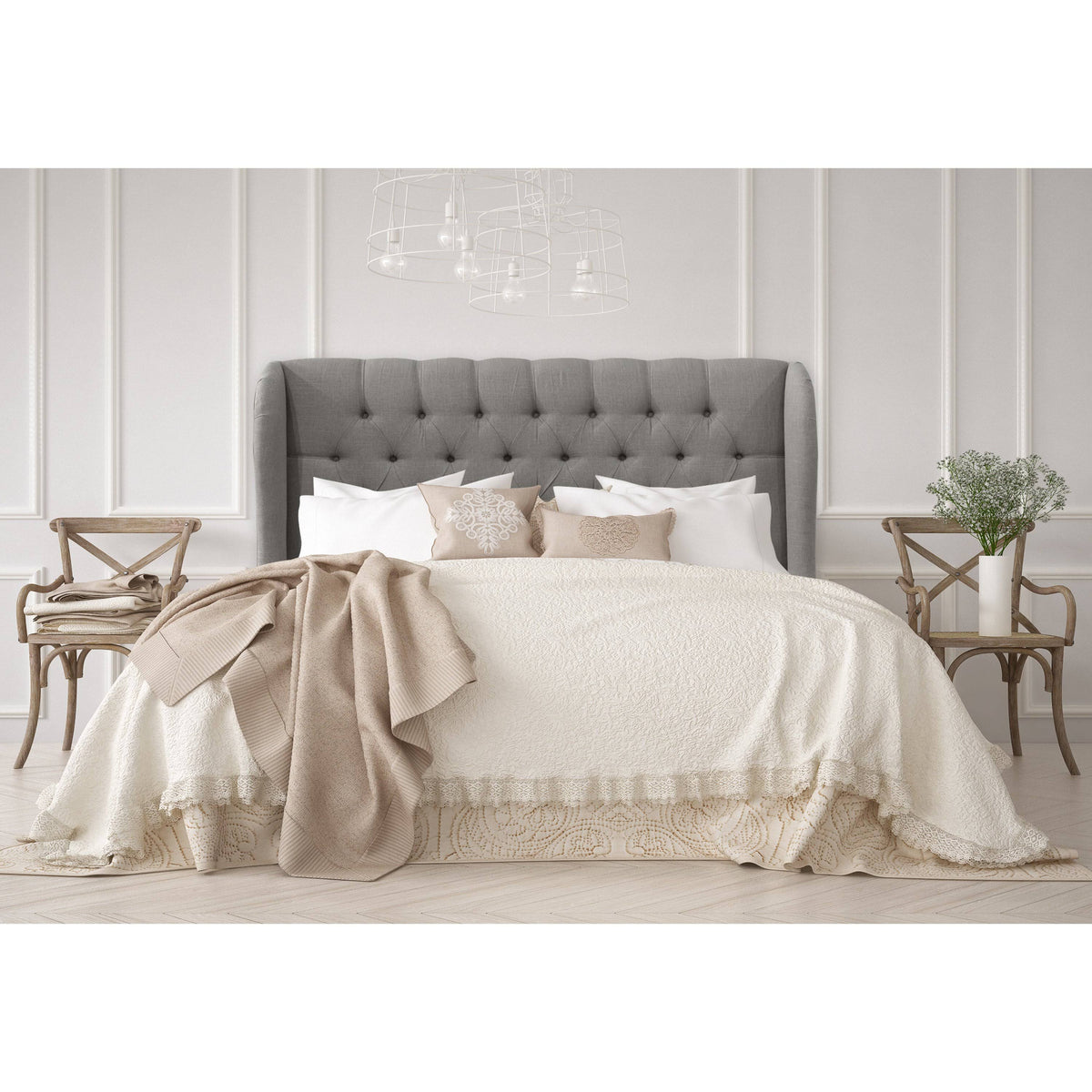 Gray Linen Tufted Wingback Headboard P659709