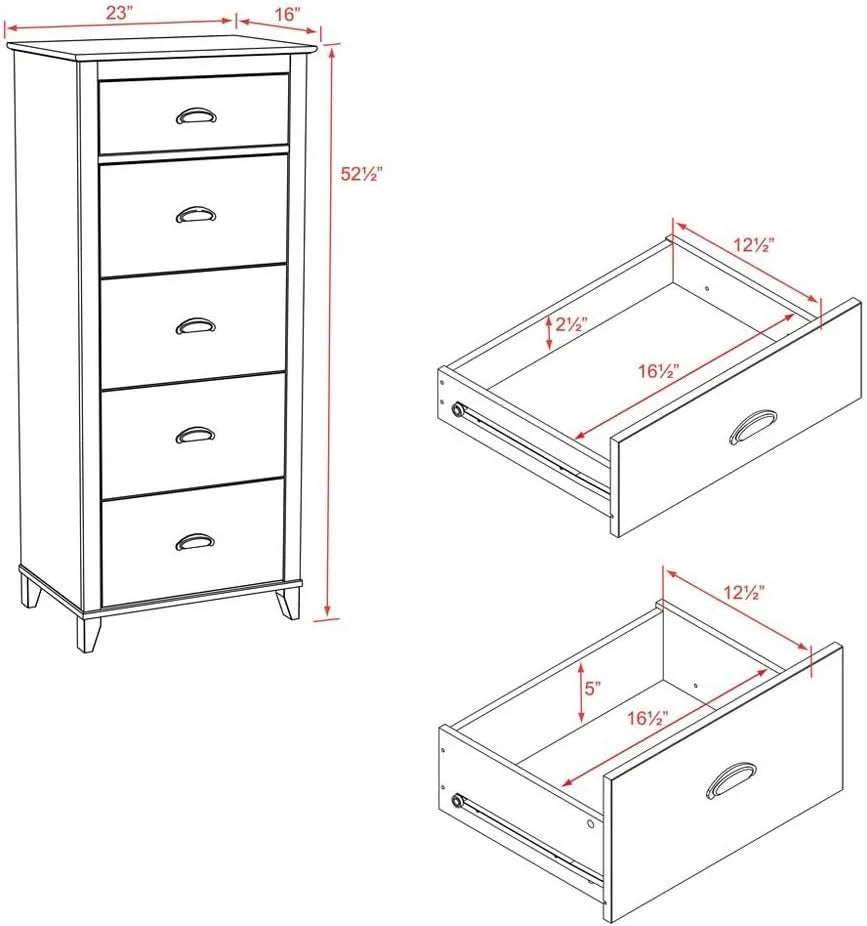 White 5-Drawer Wood Tall Dresser U921