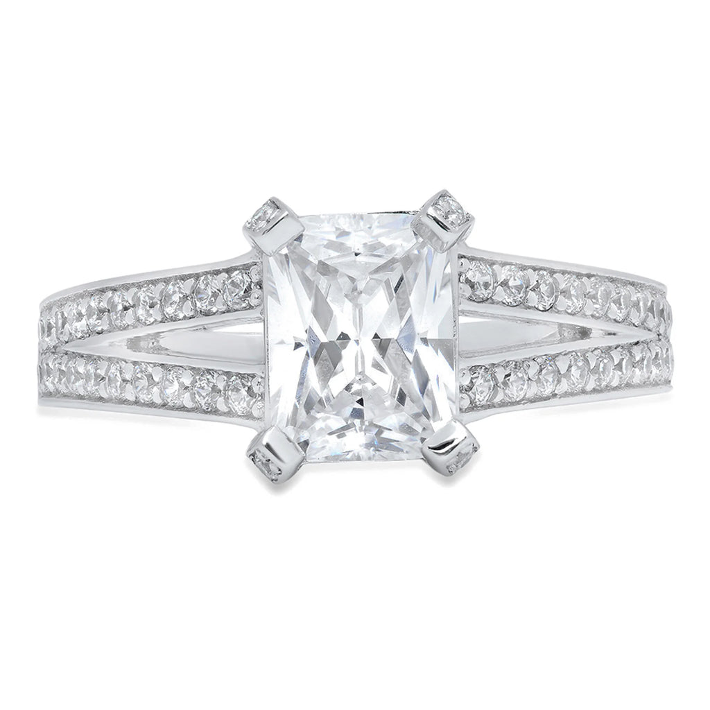 18K White Gold Emerald Cut Diamond Engagement Ring size 4 T371