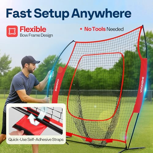 7x7 Ft Baseball Softball Practice Net with Batting Tee and Carry Bag O52643