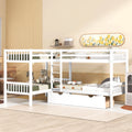 White Wooden L-Shaped Twin Over Twin Bunk Beds with Storage Drawers P522311