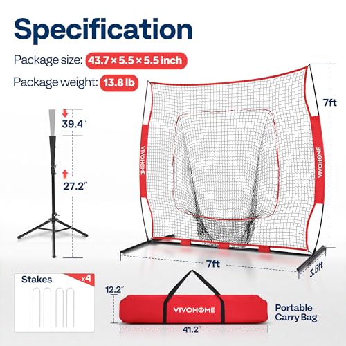 7x7 Ft Baseball Softball Practice Net with Batting Tee and Carry Bag O52643