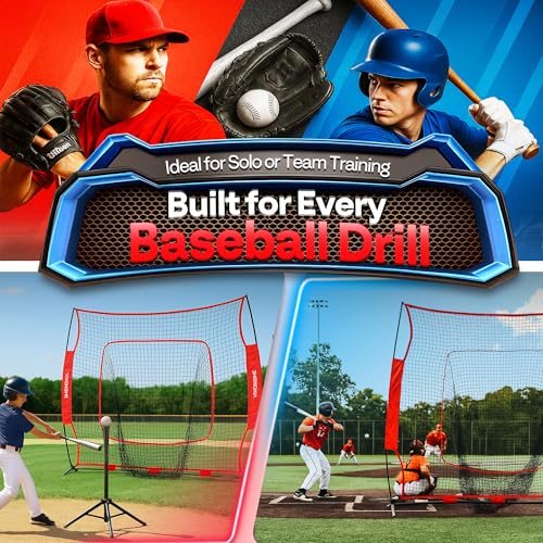 7x7 Ft Baseball Softball Practice Net with Batting Tee and Carry Bag O52643