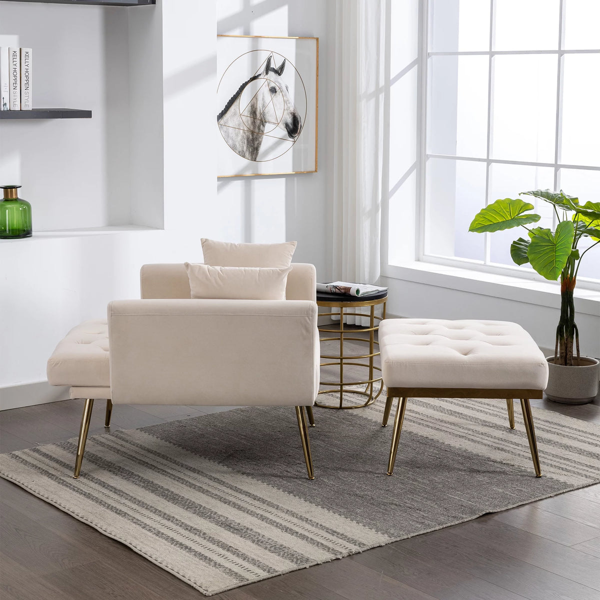 Velvet Accent Chair with Ottoman E1528