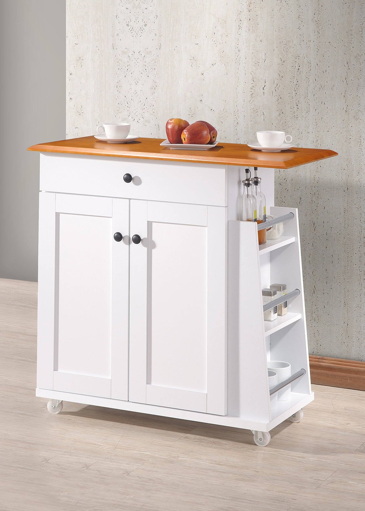 Two-Tone White and Dark Brown Lacquered Wood Kitchen Cart Cabinet Q1452