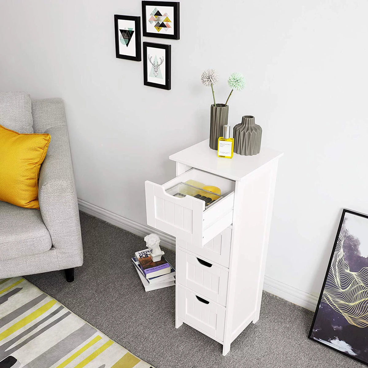 White 4 Drawer Wooden Floor Cabinet U5803