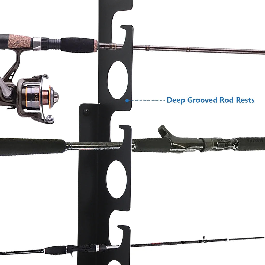 Black 2 Pack Fishing Rod Rack Wall Mount, Holds 16 Rods J38048