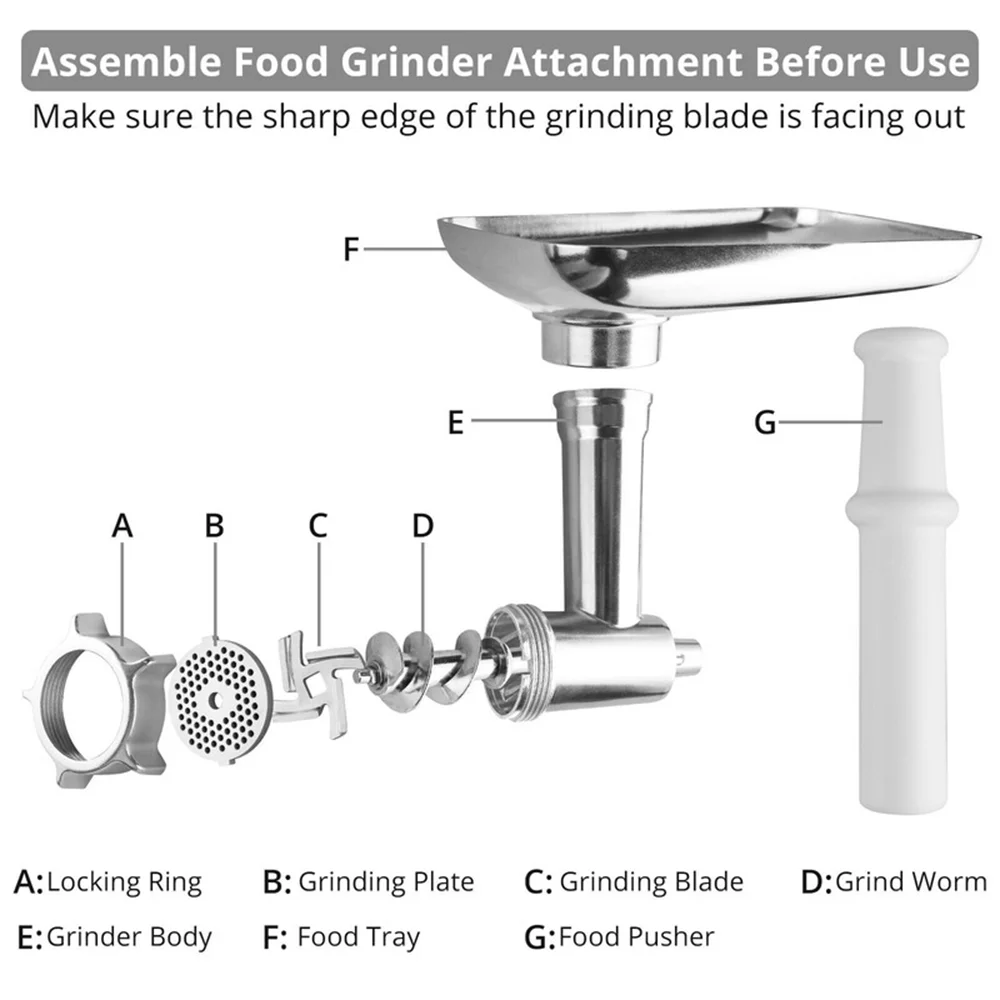 Metal Food Grinder Attachment for KitchenAid Stand Mixers with Sausage Stuffer Tubes H8789