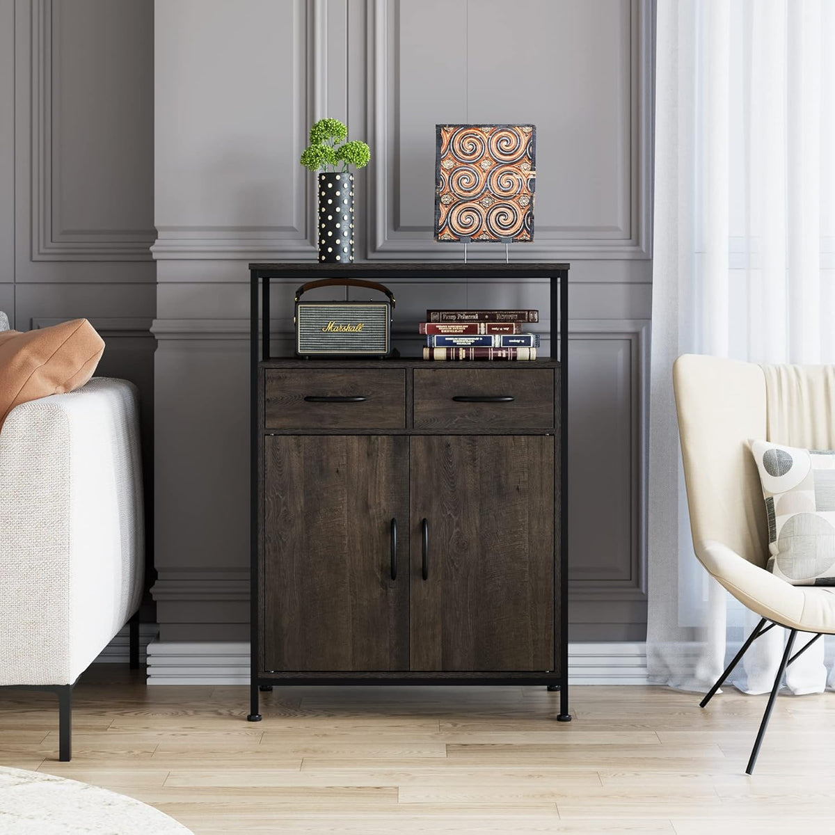 Industrial Storage Cabinet with Fabric Drawers and Shelves A787