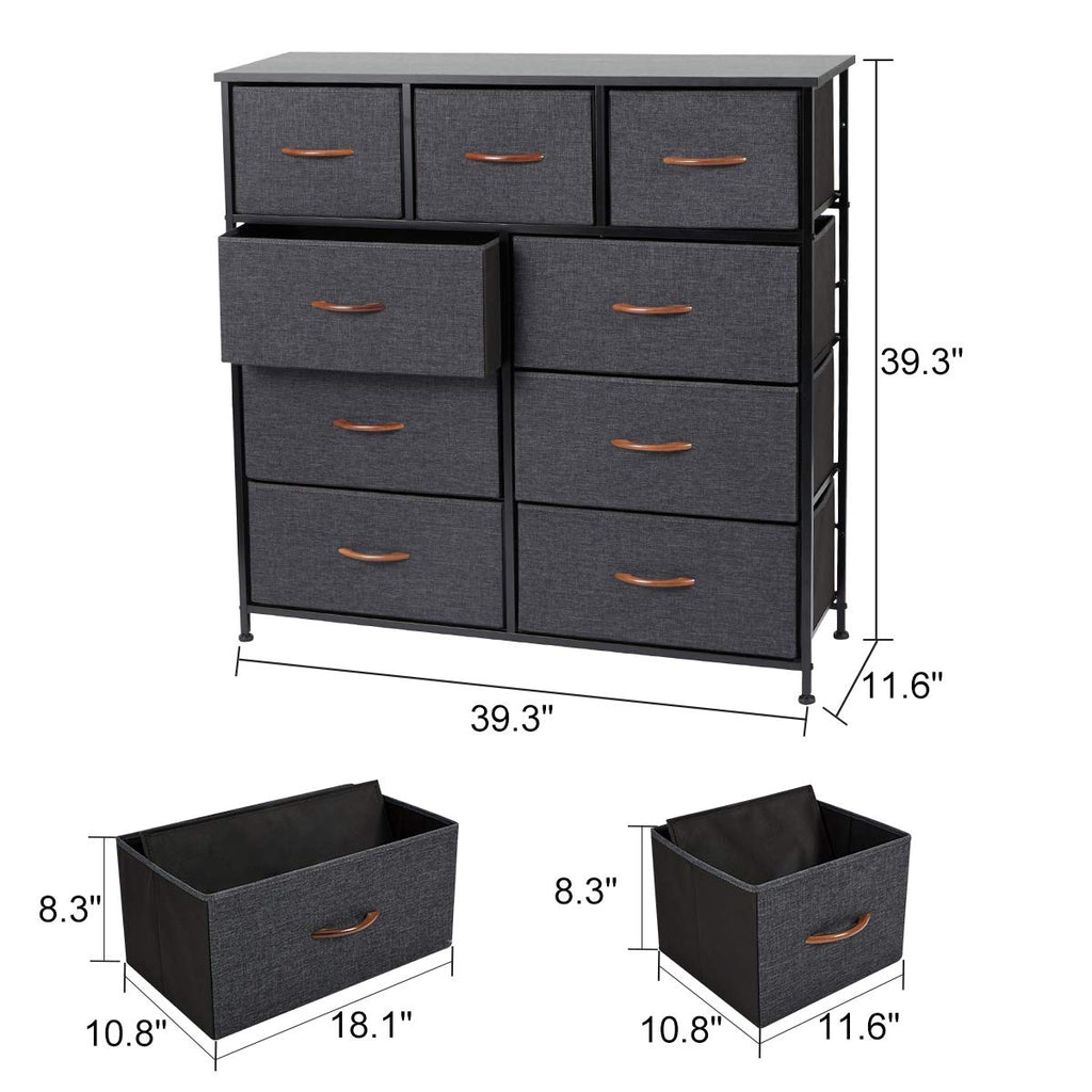 Grey 9 Drawer Fabric Dresser with Steel Frame and Wooden Top U99074
