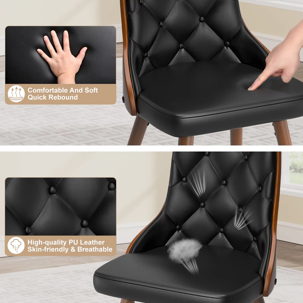 Black Set of 2 PU Leather Upholstered Dining Chairs O824