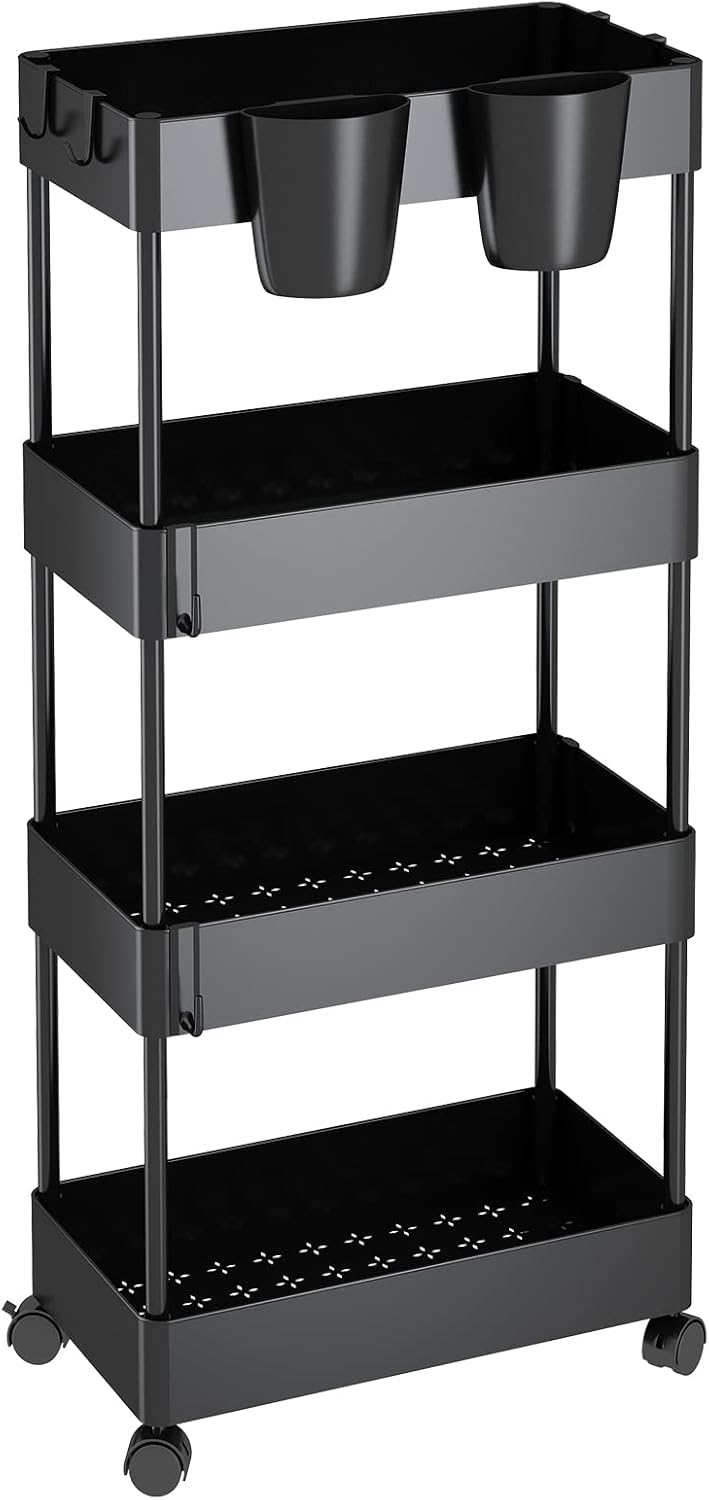 Black 4-Tier Rolling Utility Cart J9480