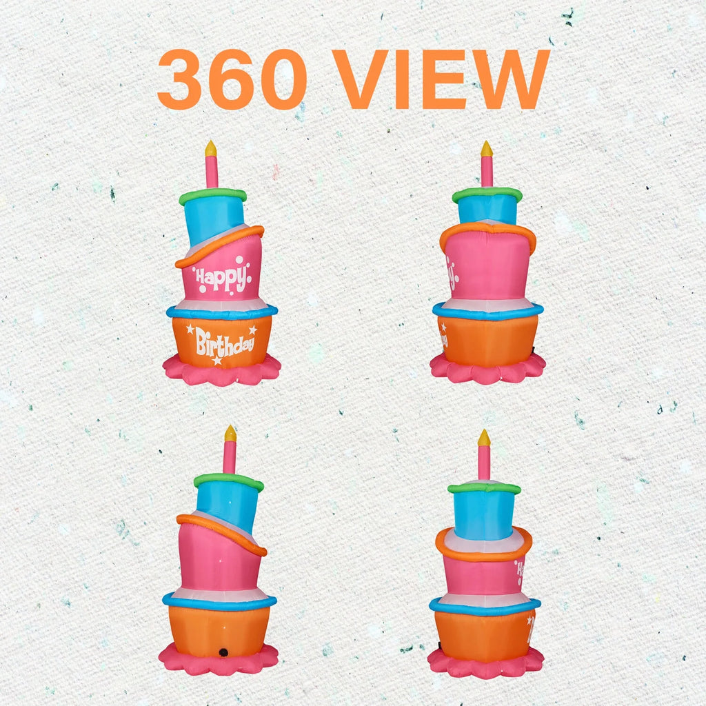 Yard Inflatable Tall Happy Birthday Cake with Faux Candle Blow Up with Lights and Storage Bag 144" K59771