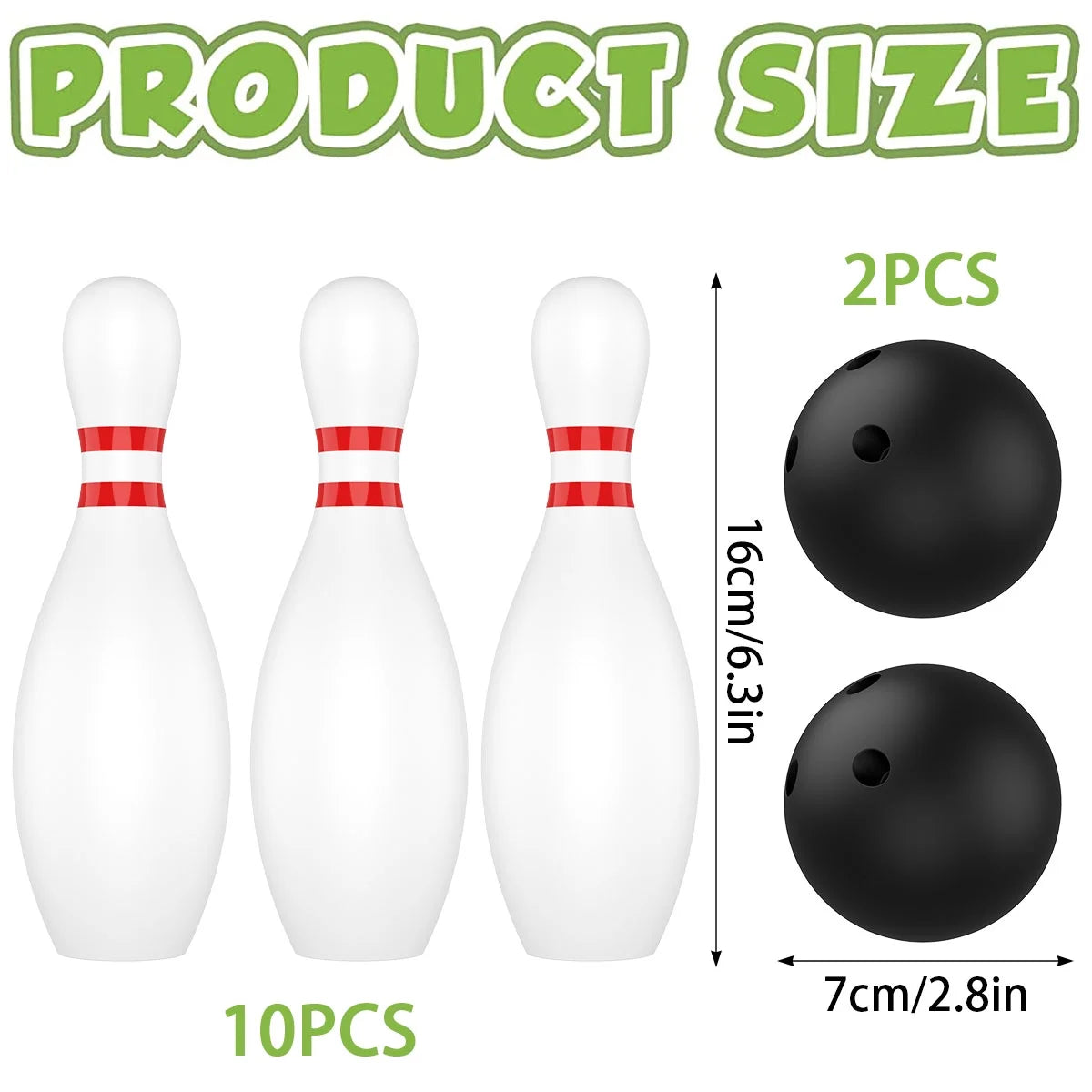 12 Pcs Kids Bowling Set with 10 White Pins and 2 Balls B973779