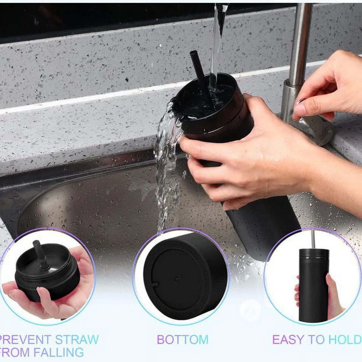 16oz Tumbler with Lid and Straw Double Wall Plastic Cup BPA Free T83885