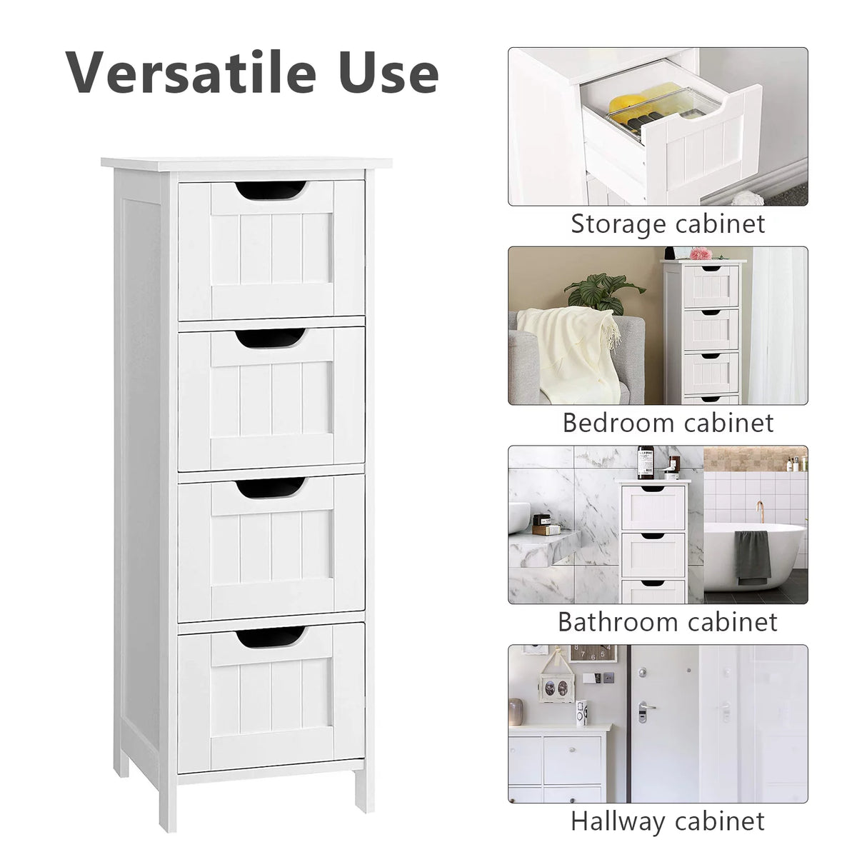 White 4 Drawer Wooden Floor Cabinet U5803