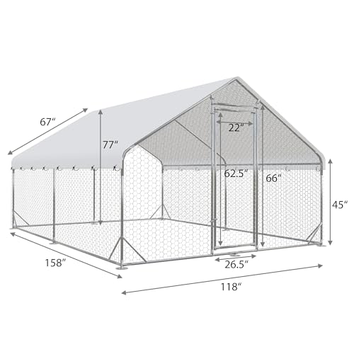 Metal Chicken Coop with Run, 19.6'x9.8'x6.4' X3829