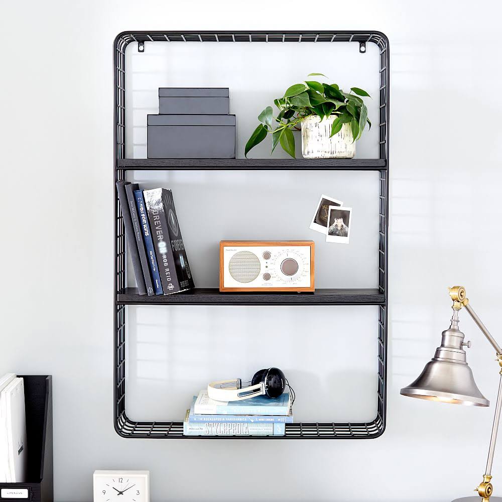 Black 2 Shelf Metal Grid Wall Bookcase H613899
