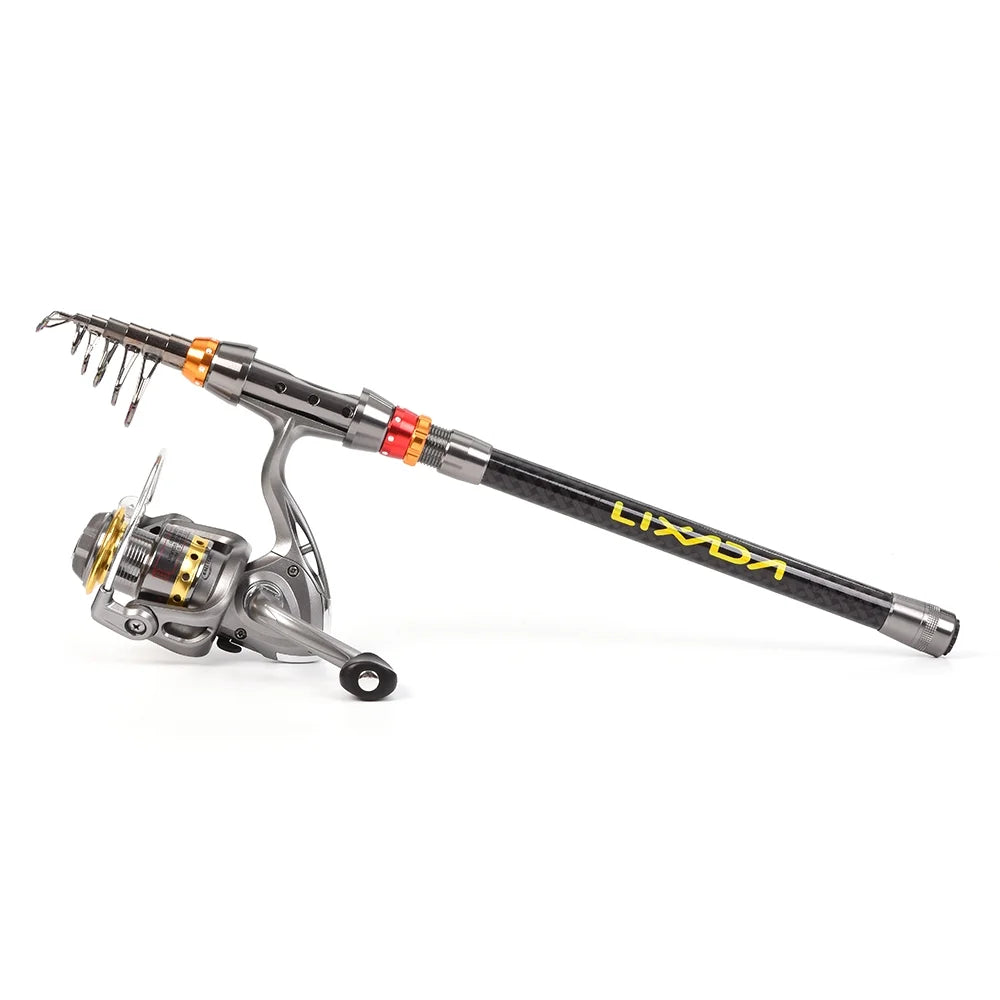 Telescopic Fishing Rod and Reel Combo Carbon Fiber Spinning Reel Tackle Bag Set B419