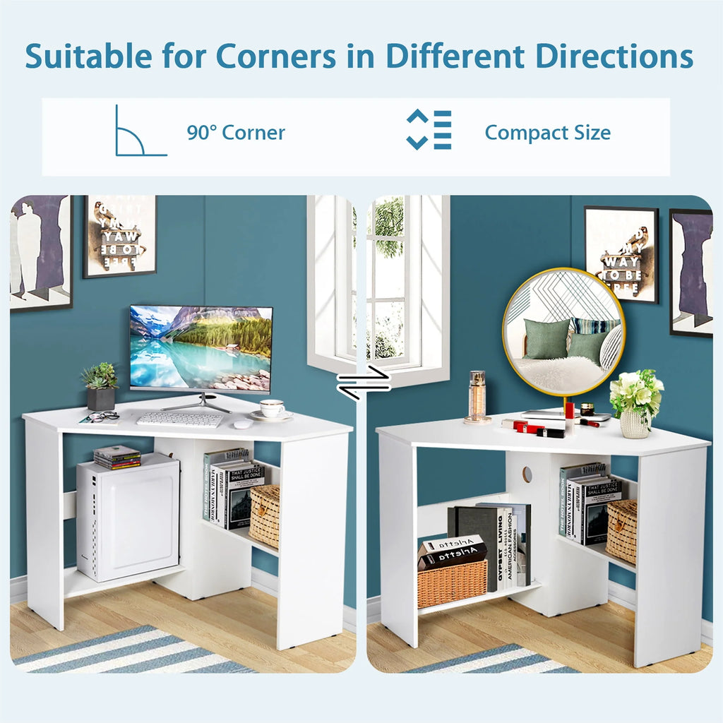 Corner Computer Desk with Storage Shelf F64866
