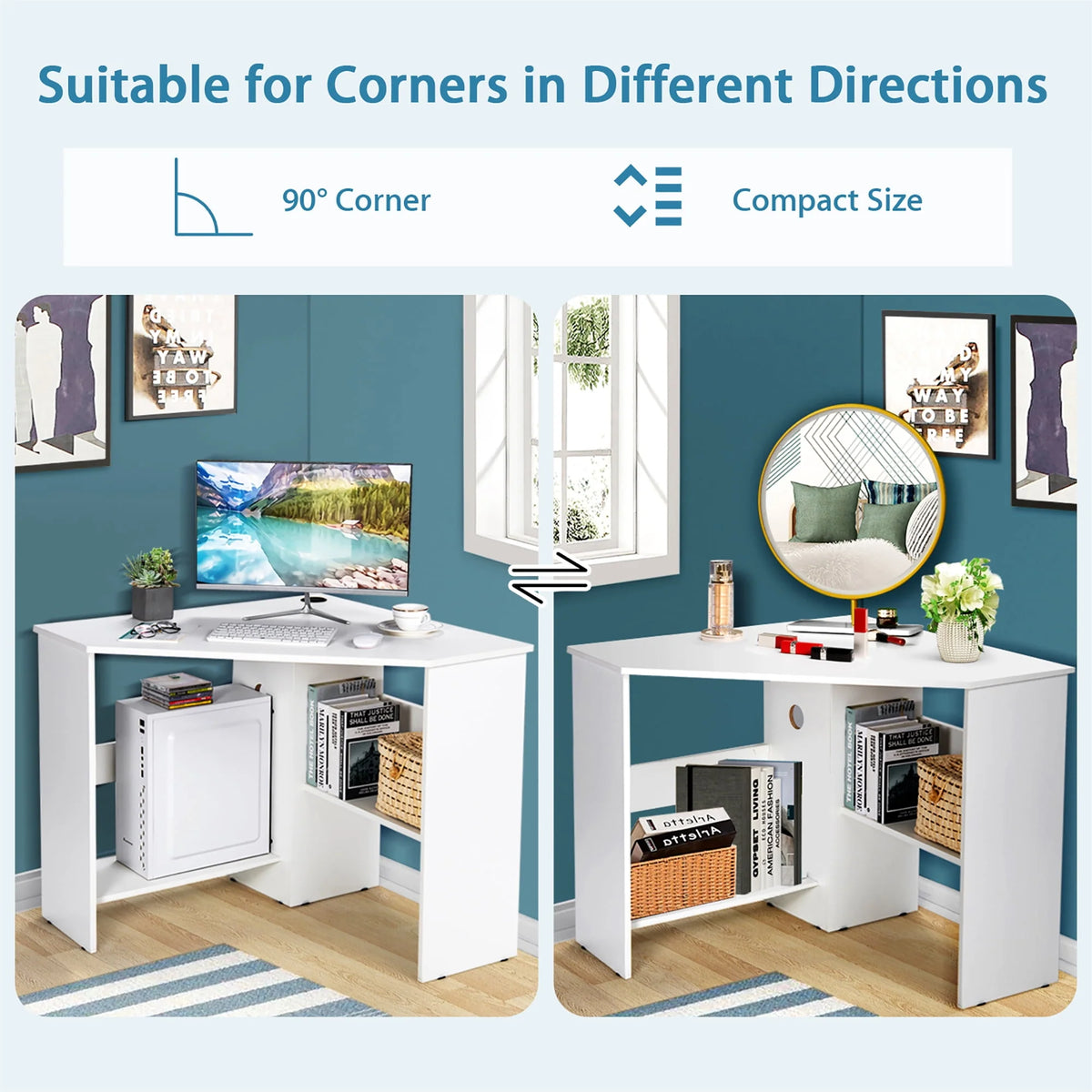 Corner Computer Desk with Storage Shelf F64866