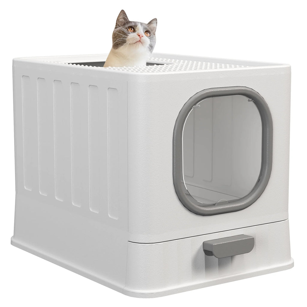 Enclosed Cat Litter Box Large Anti-Splashing Drawer Type Gray X2868