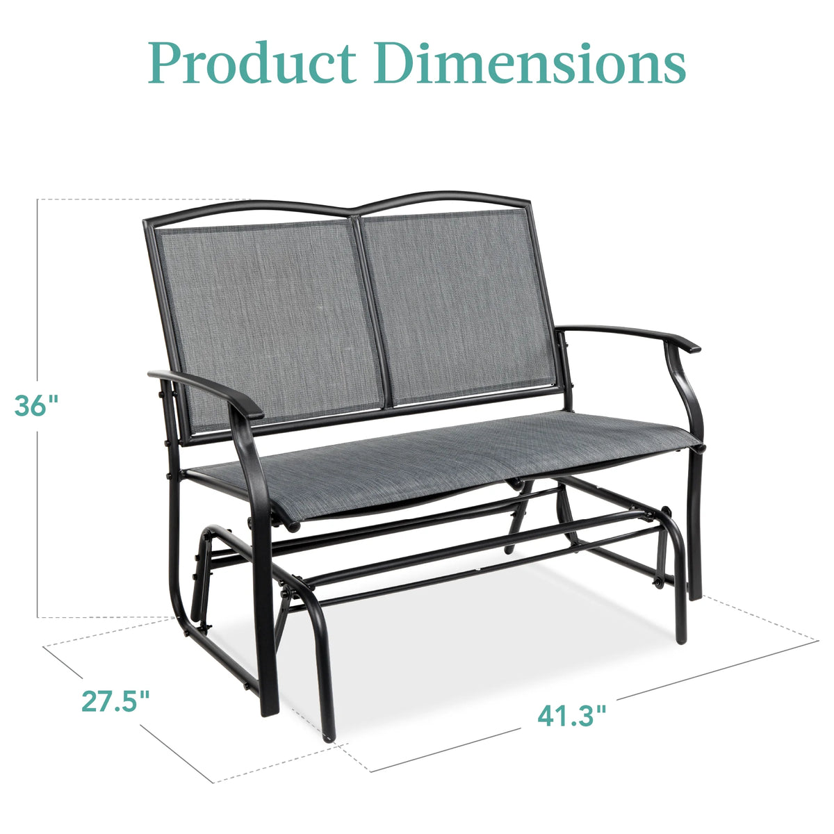2-Person Outdoor Swing Glider Steel Patio Loveseat Gray K1044