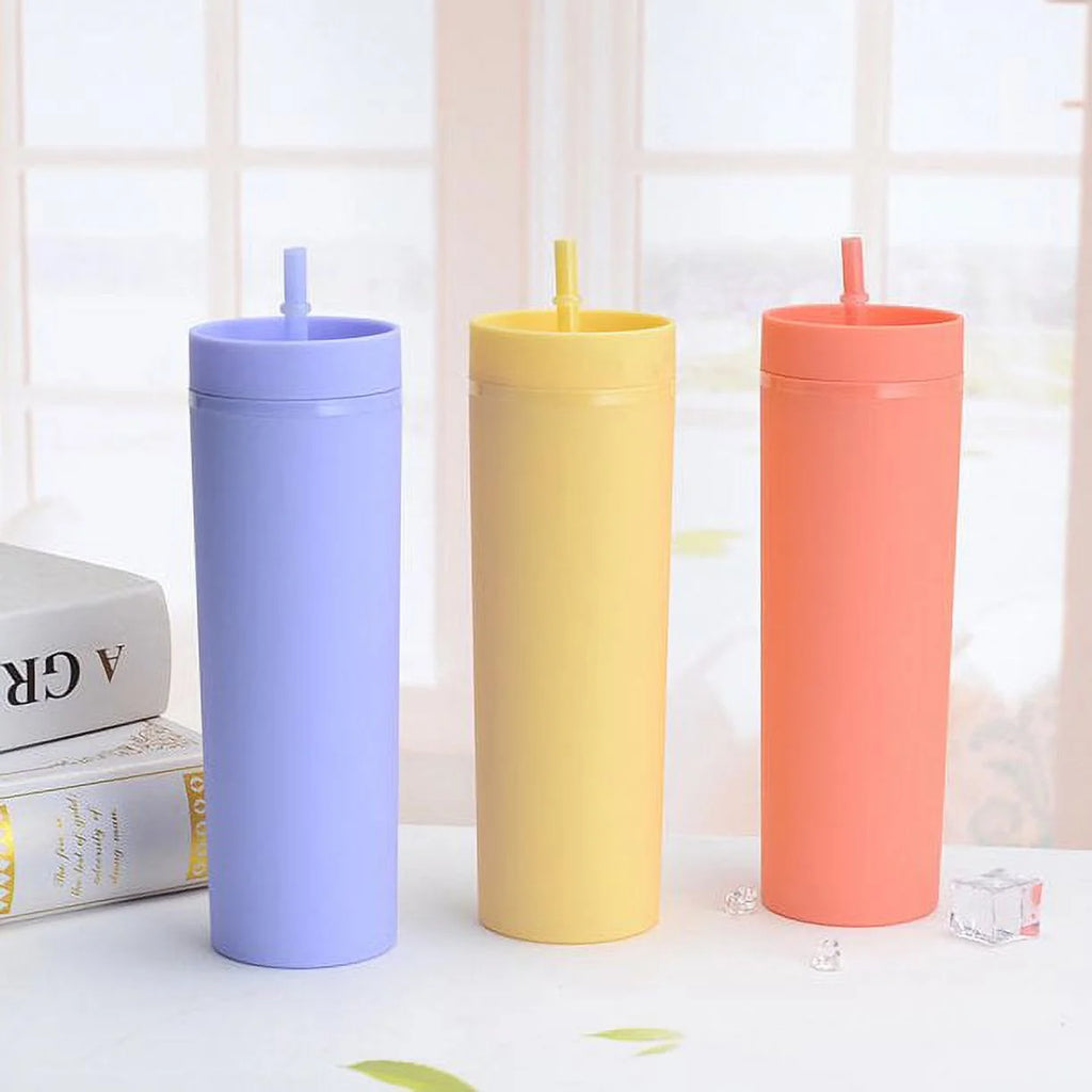 16oz Tumbler with Lid and Straw Double Wall Plastic Cup BPA Free T83885